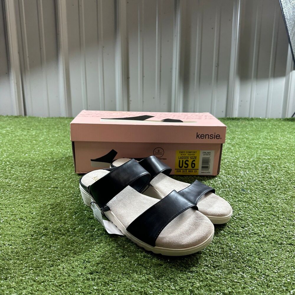 kensie Endy Comfort Women's Black Platform Slide Sandals US 6